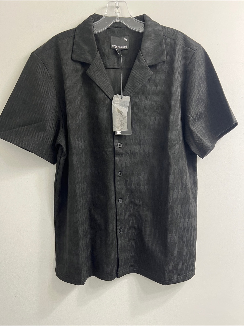 Stone Falcon Black Textured Short Sleeve Button Shirt